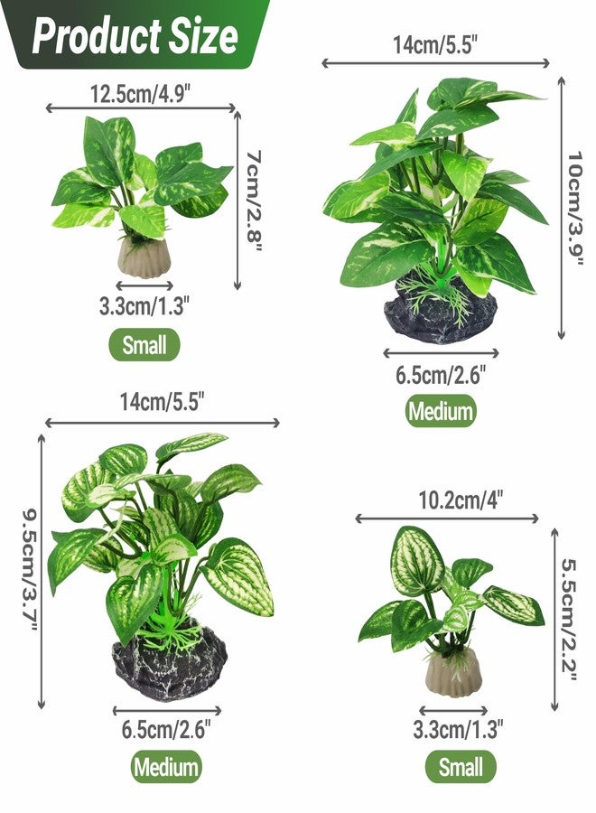 GOZILLA Silk Fish Tank Plants,Reptile Artificial Plant,Reptile Plants for Terrarium,Aquarium Decorations Accessories Set,Resin Pedestal Silk Aquarium Plant for Fish Tank.(4PCS/A-Set) - Image 2